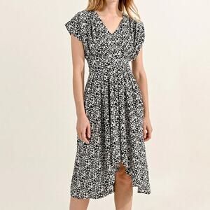 MOLLY BRACKEN | Black White Ditzy Mini Print Floral Dress High Low Hem | Size XL